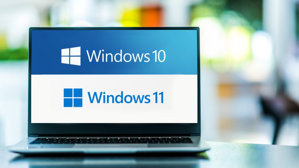 a laptop screen with the words windows 10 and windows 11 on it for end of life blog